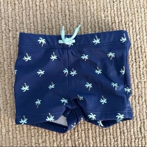 Baby Boy Navy Blue Swim Shorts with Palm Tree Print